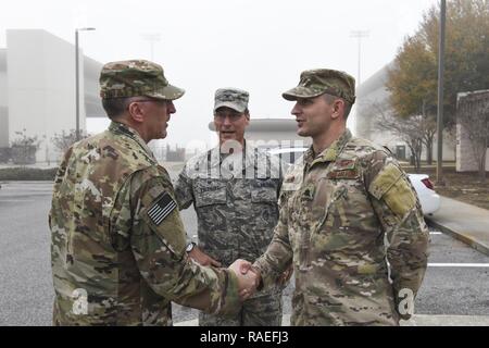 Maj. Gen. Scott Vander Hamm, assistant deputy chief of staff of operations, head quarters Air Force, visits Air Force Special Operations Command, Hurlburt Field, Fla., Jan. 18, 2017. Vander Hamm met with AFSOC key personnel during a visit to orient himself with AFSOC. Stock Photo