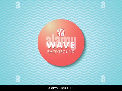 Wave blue lines pattern background and Red 3D label circle. Zig zag, chevron. Vector illustration Stock Vector