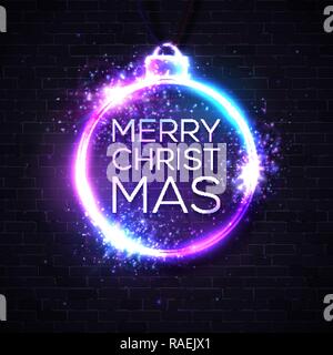Christmas lights background. Xmas neon letters in decoration sign. Abstract vector background. Stock Vector