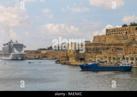 MSC Seaview cruiser ship anchoring at the Valletta's harbour at Valletta, Malta. Stock Photo