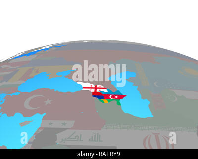 Caucasus region with national flags on political globe. 3D illustration. Stock Photo
