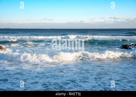 Wild waves and blue sky. Gangwon-do Beach, Republic of Korea. Stock Photo