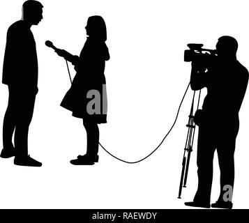 TV host interviewing a man, a cameraman in the background Stock Vector