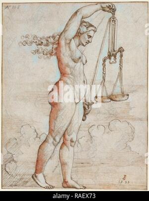 Allegory of Justice, Georg Pencz (German, 1484,1485 - 1545), Germany, 1533, Pen and brown ink over black chalk, 19.2 reimagined Stock Photo