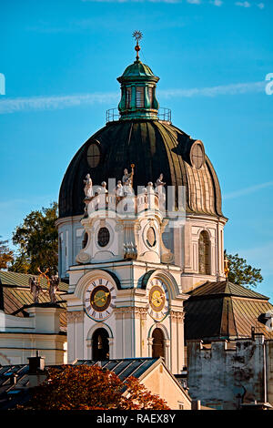 Beautiful view on Salzburg churches above Salzach river in the summer, Salzburg, Austria. Stock Photo