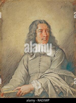 Portrait of M. Quatrehomme du Lys, Charles Le Brun (French, 1619 - 1690), 1657, Black, white, and red chalk and reimagined Stock Photo