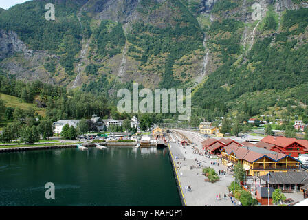 Flam is a village in Flamsdalen, at the inner end of the Aurlandsfjorden - a branch of Sognefjorden Stock Photo
