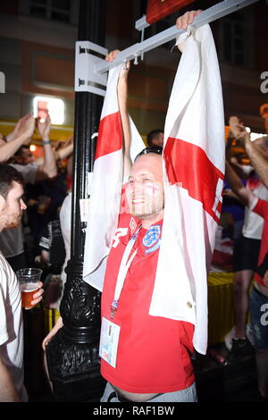 England vs Panama  England fans celebrate in Nizhny Novgorod.  Picture Jeremy Selwyn Stock Photo