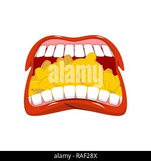Leprechaun mouth full of gold coins. Holiday of Ireland. St.Patrick 's Day. Traditional Irish holiday. Stock Vector