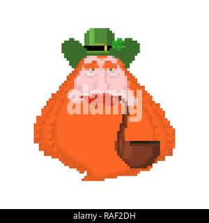 Leprechaun face pixel art. 8bit. Holiday of Ireland. St.Patrick 's Day. Traditional Irish holiday Stock Vector