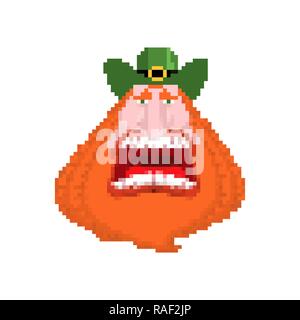 Leprechaun face pixel art. 8bit. Holiday of Ireland. St.Patrick 's Day. Traditional Irish holiday Stock Vector