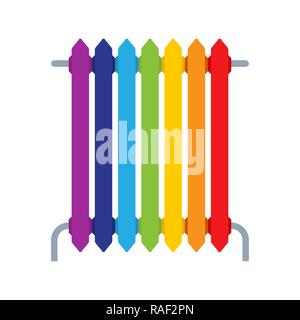 Rainbow heating radiator isolated. Multicolored metal radiator heating systems Stock Vector