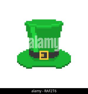 Green hat Leprechaun pixel art. Holiday of Ireland. St.Patrick 's Day. Traditional Irish holiday. Stock Vector