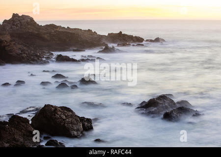 The cold waters of the Pacific Ocean wash against the scenic Northern California coastline in Sonoma. This beautiful area is north of San Francisco. Stock Photo