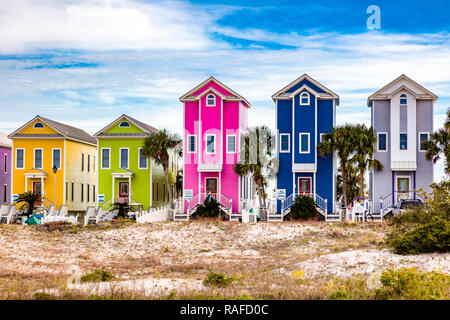 Colotful beach houses on St George Island in the panhandle or forgotten coast area of Florida in the United States Stock Photo