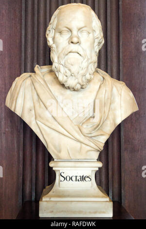 DUBLIN, IRELAND - FEB 15, 2014: Sculpture of Socrates in the Trinity College Library. Stock Photo