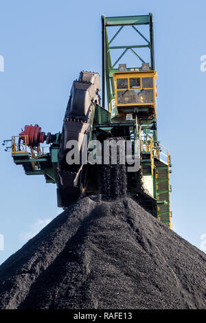 Stacker-reclaimer in a coal handling terminal Stock Photo