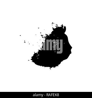 Ebony ink blob. Black blotch on white background. Ink splatter with droppings. Black paint spilled drop cover and textile design element. Paint blob. Inkblot on paper. Isolated vector illustration Stock Vector