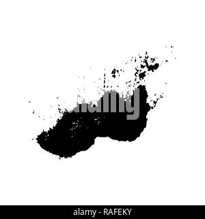 Ebony ink blob. Black blotch on white background. Ink splatter with droppings. Black paint spilled drop cover and textile design element. Paint blob. Inkblot on paper. Isolated vector illustration Stock Vector