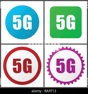 5g vector icon set. Flat design web icons in eps 10. Colorful internet buttons in four versions Stock Vector