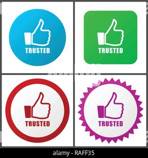 Trusted vector icon set. Flat design web icons in eps 10. Colorful internet buttons in four versions Stock Vector