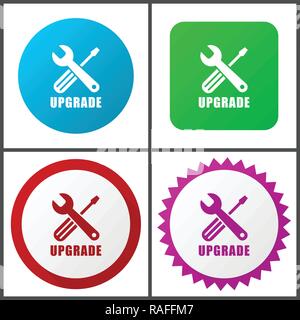 Upgrade vector icon set. Flat design web icons in eps 10. Colorful internet buttons in four versions Stock Vector