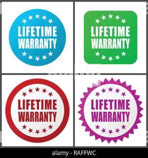Lifetime warranty vector icon set. Flat design web icons in eps 10. Colorful internet buttons in four versions Stock Vector