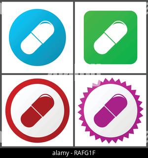 Drugs vector icon set. Flat design web icons in eps 10. Colorful internet buttons in four versions Stock Vector