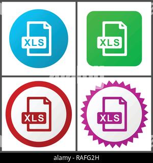Xls file vector icon set. Flat design web icons in eps 10. Colorful internet buttons in four versions. Stock Vector