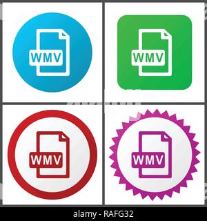 Wmv file vector icon set. Flat design web icons in eps 10. Colorful internet buttons in four versions. Stock Vector