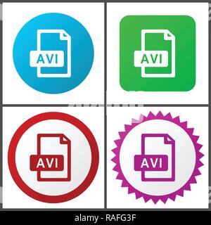 Avi file vector icon set. Flat design web icons in eps 10. Colorful internet buttons in four versions. Stock Vector