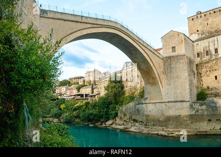 Mostar bridge with river in old town. Bosnia and Herzegovina, Europe Stock Photo