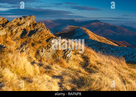 Sunset over Bieszczady Mountains, south east Poland Stock Photo