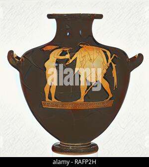 Water Jar with a Reveler, Attributed to the Eucharides Painter (Greek (Attic), active about 500 - 470 B.C.), Athens reimagined Stock Photo