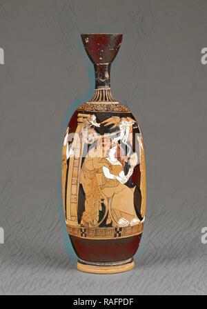 Oil Jar with Paris and Helen, Painter of the Frankfort Acorn, and Phintias, Athens, Greece, about 420 - 400 B.C reimagined Stock Photo