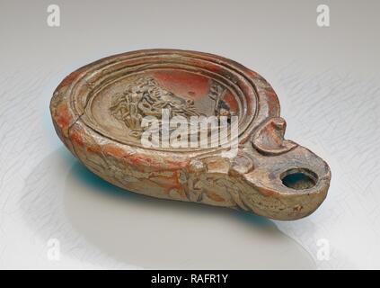Lamp, North Africa, 1st - 4th century, Terracotta, 2.2 x 7 x 10.2 cm (7,8 x 2 3,4 x 4 in.). Reimagined Stock Photo