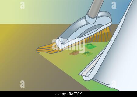 Scoop and broom. Sweeping garbage on tiles. Stock Vector