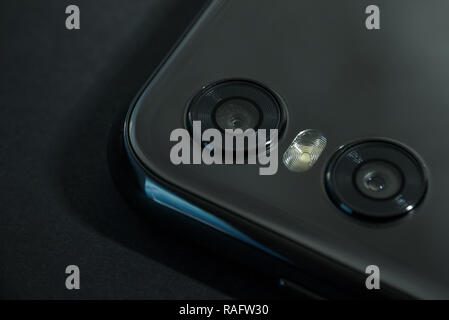 Detail of newest double smarphone camera, close up Stock Photo