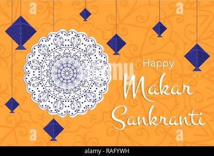 Celebrate Makar Sankranti greeting card vector illustration on white background Stock Vector