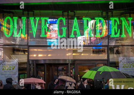 An Olive Garden restaurant in Times Square in New York is seen on Friday, December 28, 2018. (Â© Richard B. Levine) Stock Photo