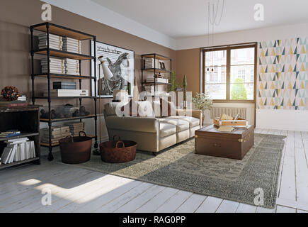 modern living room interior. Living design style. 3d rendering Stock Photo