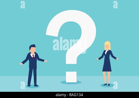 Vector of a man and woman having troubled communication and questions to each other Stock Vector