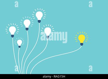 Vector of light bulbs on blue background. Business teamwork and one different opinion vision creative concept.