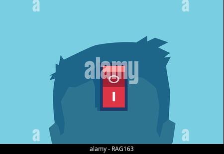 Vector of a brain power switch, turned on working fine, awake. Switch off negative thinking concept. isolated on blue Stock Vector