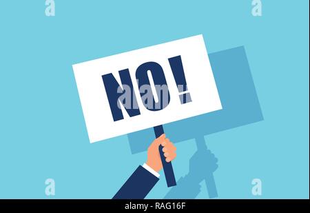 Vector of a businessman hand holding a No answer choice placard Stock Vector