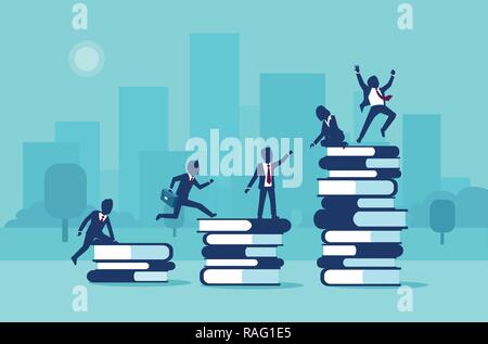 Path to success, levels of education concept. Vector of business people having staff training and learning support. Stock Vector