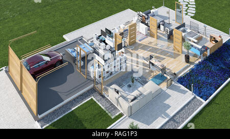 Modern house without walls. 3d rendering concept Stock Photo