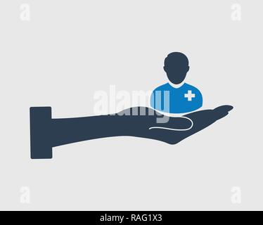 Patient care icon on gray background Stock Vector