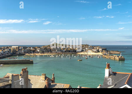 St Ives Harbour from the Malakoff on a sunny day St Ives Cornwall UK Stock Photo