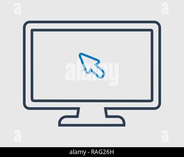 Mouse cursor line icon on computer monitor Stock Vector
